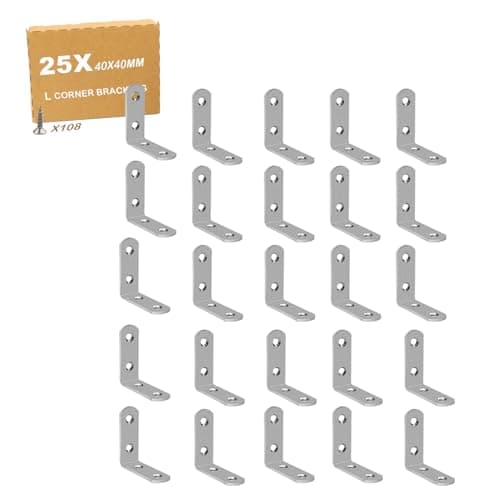 Image of Quanerba Angle Brackets , L Brackets for Wood with Screws, 20 x 20mm/40 x 40mm Corner Metal for Wood for Stainless Steel Corner Brace Chair Table Window Fixation Garden, Tool Room, Garage (25, 40*40)