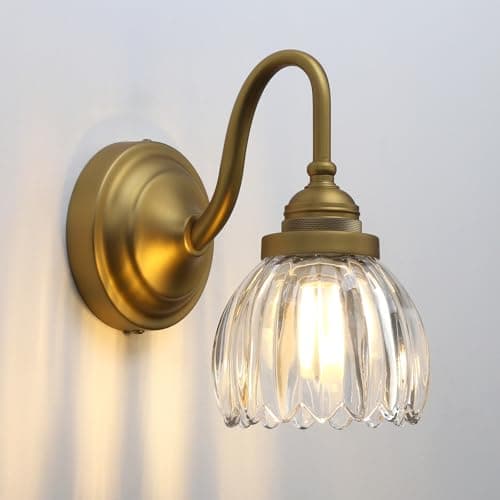 Image of Yosoan Vintage Elegance Glass Wall Light with Tulip Lampshade, Bedroom Living Room Sconce Wall Light Fitting (Antique Gold)