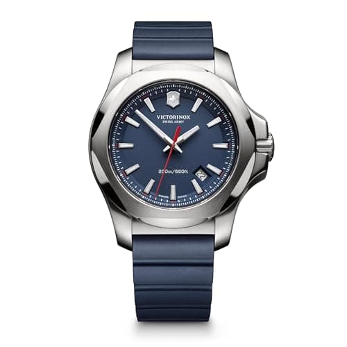 Image of Victorinox Men’s Watch I.N.O.X. Ø 43 mm, Swiss Made, Analogue Quartz, Water-Resistant up to 200 m, Sapphire Glass, Rubber Strap, Blue