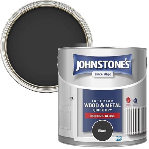 Image of Johnstone’s - Quick Dry & Non Drip Gloss Paint for Wood & Metal - Black | Interior & Exterior | Low Odour, Water-Based Formula, Dry in 1-2 Hours | 10m2 Coverage per Litre | 2.5 L