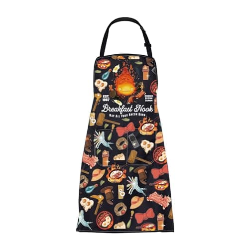 Image of CMNIM Calcifer Apron Japanese Anime Gifts for Cartoon Lovers Fans Calcifer's Skillet Breakfast Aprons Fire Demon Flame Gift, 25814 Flame Apron, Medium