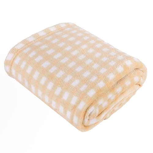 Image of furn. Gingham Throw – Soft Fleece Checked Print Blanket (Yellow – 130x150cm)