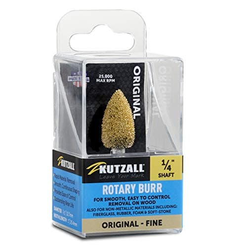 Image of Kutzall Original Flame Rotary Burr, 1⁄4" Shaft, Fine - Woodworking Attachment for: Bosch, DeWalt, Milwaukee, Makita. Abrasive Tungsten Carbide, 1⁄2" (12.7mm) Head Dia. X 1" (25.4mm) Length, FL-12G