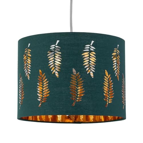 Image of Dark Green Pendant Shade, Easy Fit Ceiling Lightshade, Fern Leaf Cut Out Design, Diameter 25cm