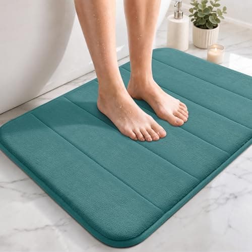 Image of Yimobra Memory Foam Bath Mat, 43 x 61 cm, Soft and Comfortable, Super Water Absorption, Non-Slip, Thick, Machine Wash, Easier to Dry for Bathroom Floor Rug, Eggshell Blue