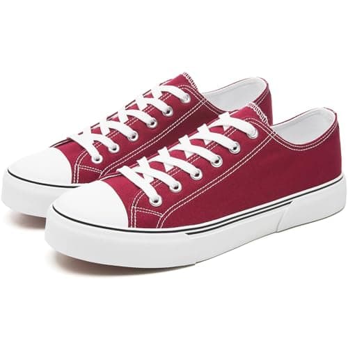 Image of yageyan Men Canvas Low top Shoes Classic Casual Sneakers Black and White Fashion Shoes, Wine Red, 9.5