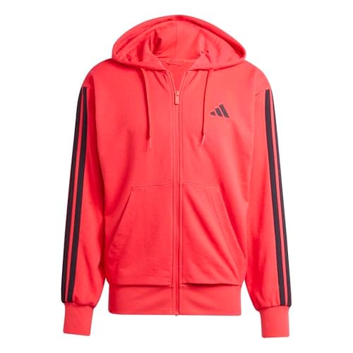 Image of adidas Men's ESSENTIAL THREE STRIPES FRENCH TERRY FULLZIP HOODIE, pure ruby/black, M