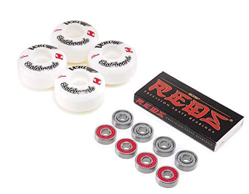 Image of Venom Skateboards Logo White Skateboard Wheels - 52mm & Bones REDS Bearings Set