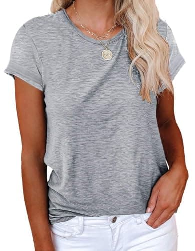 Image of Cicy Bell Women's T-Shirt Crewneck Short Sleeve Shirts Loose Casual Summer Tees Basic Cotton Tops Grey L