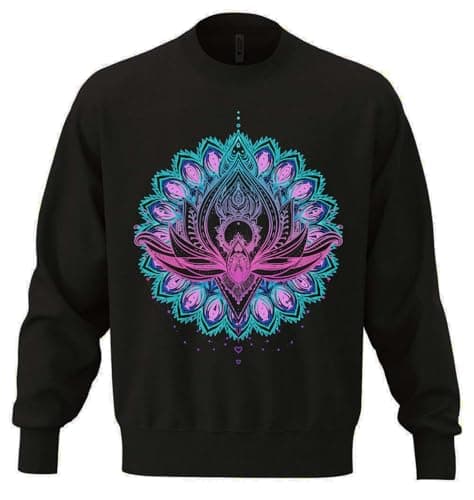 Image of Lotus Flower Heart Meditation Mandala Star Unisex Oversize Cotton Blend Heavyweight Sweatshirt Black XX-Large
