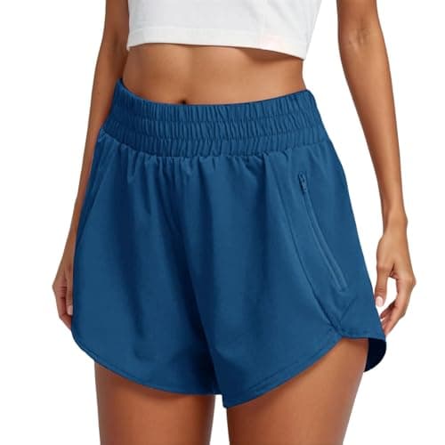 Image of Generisch Women's Summer Running Shorts with Pockets, Side Zip, Elastic Waist, High Slit, Casual Sports Training Shorts for Daily Sports Outfit, navy, L