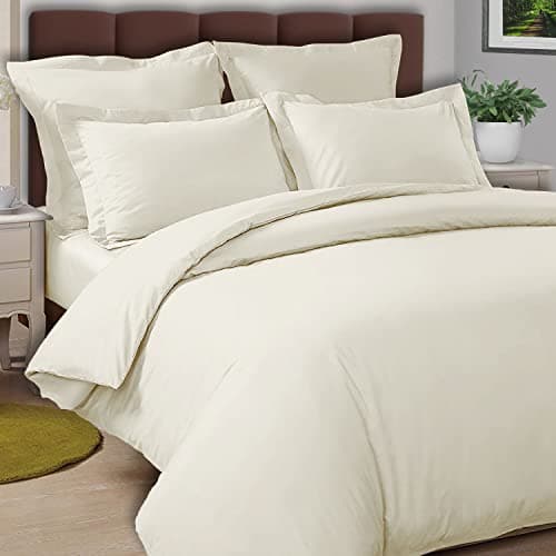 Image of Pizuna Cotton Percale Duvet Covers King Size Ivory, 100% Long Staple Combed Cotton King Duvet Cover 230x220cm, Sateen Weave Quilt Cover with Button Closure (Kingsize Duvet Cover Sets)