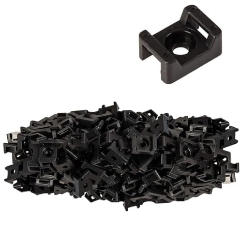 Image of GTSE 100 Pack of Black Screw Mount Cable Tie Bases - Cable Ties up to 9mm Wide - 5mm (M5) Screw Hole - Saddle Mount Cable Tie Fixings…