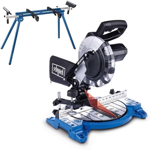 Image of Scheppach HM210L Cross-Cut Mitre Saw + UMF1550 Universal Tool Stand | 210mm Blade | 1500W | 45° Bevel 120mm Cross Cut | Workshop Ready | TCT Blade 24T for Wood & DIY