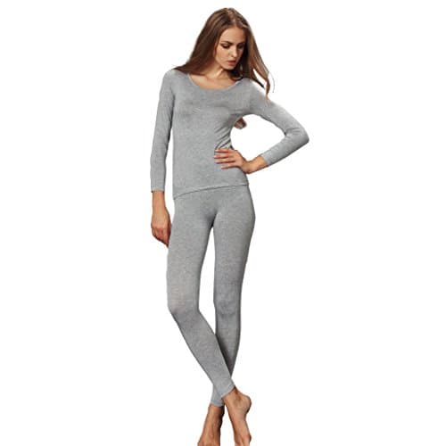 Image of Liang Rou Women's Crew Neck Top & Bottom Ultra Thin Thermal Underwear Set Grey Large