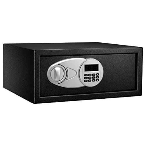 Image of Amazon Basics Steel Security Safe with Digital Keypad - Secure Money, Cash, Jewelry, ID Documents, 20 Litres, 43 cm W x 37 cm D x 18 cm H, Black