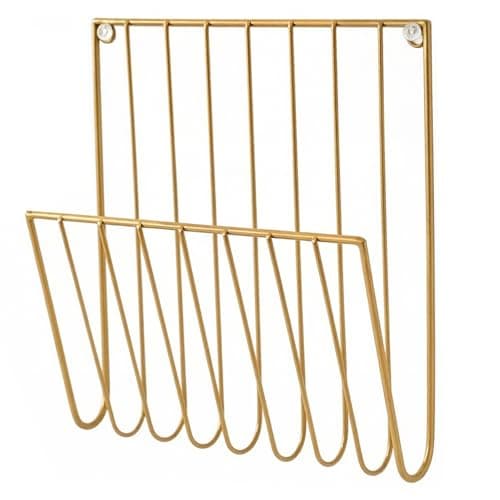 Image of Wilafury Metal Magazine Rack, Wall Mounted File Holder, Iron Mail Organizer Newspaper Holder Space-Saving Wire Shelves for Letters Folders Papers, Gold
