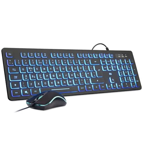 Image of Rii Wired keyboard and mouse, RK105 USB Keyboard and Mouse with Backlit(White Green Blue) for Office Home Business-Full Size Standard UK Layout