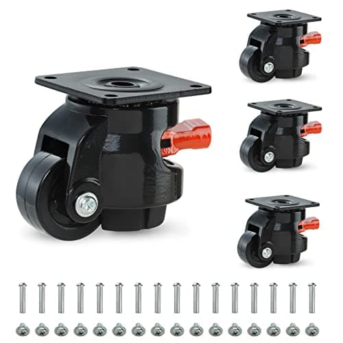 Image of W B D WEIBIDA Leveling Casters with Adjustable Ratchet Handle Design, 360 Degree Swivel Castors with Capacity 1000kg, Heavy Duty Retractable Caster for Workbench, Machine, Equipment, Set of 4, Black