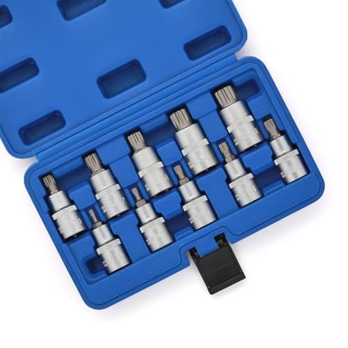 Image of MIXPOWER 10Pieces 1/2" Drive XZN Multi-Tooth Socket Bit Set, Metric, Shallow, M-Type, Matt Chrome-Plated, CR-V&S2