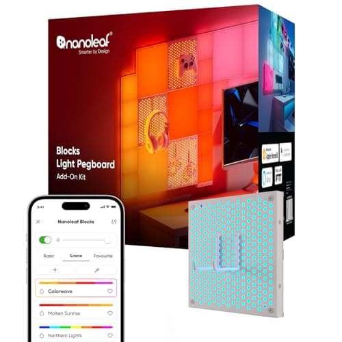 Image of Nanoleaf Blocks Expansion Kit | 1 Backlit Pegboard (Requires Starter Kit), with 2 Sturdy Pegboard Hooks, RGBW Wall Lights, Display Keyboards, Controllers, Screw Mounted Only (Screws Included)