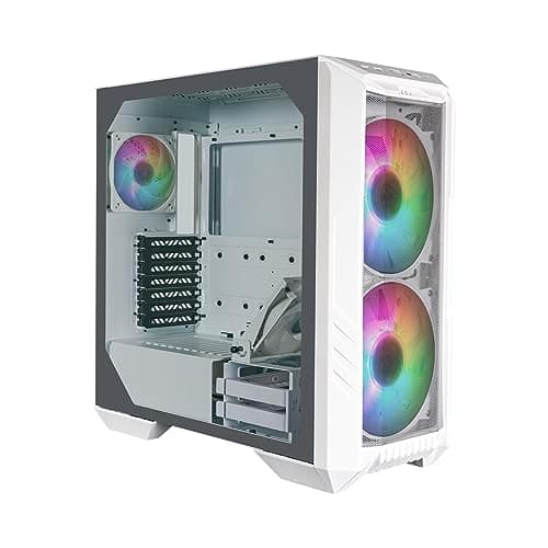 Image of Cooler Master HAF 500 White PC Case: Mid-Tower, 2 x 200mm Pre-Installed ARGB Fans for High-Volume Airflow, Rotatable 120mm GPU Fan, Versatile Cooling Options, Tempered Glass Side Panel, Removeable Top