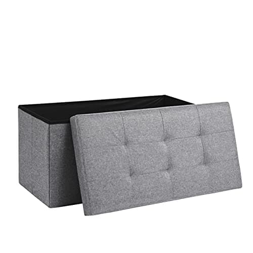 Image of AKA Storage Ottoman, Padded Foldable Bench, Chest with Lid, Holds up to 300 kg, for Bedroom, Hallway, Living Room (Light Grey Linen, 76cm x 38cm x 38cm)