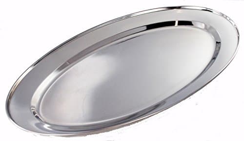 Image of Buckingham Mirror Polish Oval Serving Tray Heavy Gauge Plate Stainless Steel Durable Meat Platter for Restaurant Catering Parties Buffet BBQs and Everyday Large Dining (35 Cm)