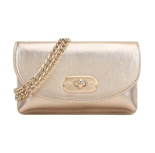 Image of Paul Costelloe Genuine Leather Womens Metallic Foil Crossbody Bag with Removable Chain Sling and Ample Storage | Zayda (Gold)