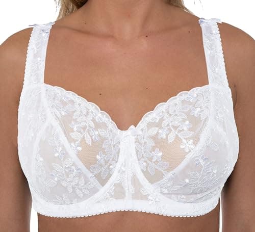 Image of Gemm Womens Plus Size Lace Full Coverage Firm Hold Non Padded Underwired Full Cup Bra White