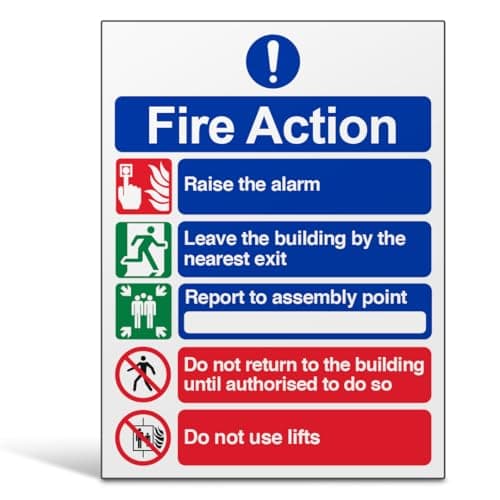 Image of V Safety Fire Action Notice Sign - Clear 5-Step Emergency Instructions - 150mm x 200mm Portrait Safety Signage for Buildings & Offices - Durable 1mm Rigid Plastic, EN ISO 7010:2012 Compliant