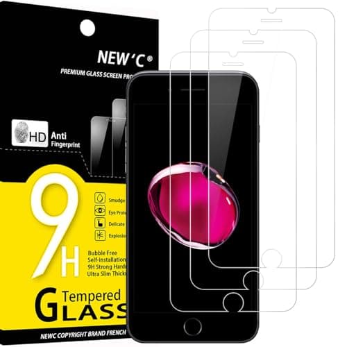 Image of NEW'C 3 Pack Designed for iPhone 8,iPhone 7 Screen Protector (4.7"), Tempered Glass, Bubble Free, Ultra Resistant