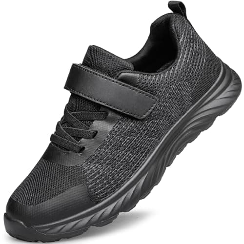 Image of Raoendis Boys Girls Trainers Kids Running Shoes Unisex School Sneakers, Breathable Lightweight Athletic Tennis Sports Shoes Mesh Children Trainers for Big Kid Black Size 3