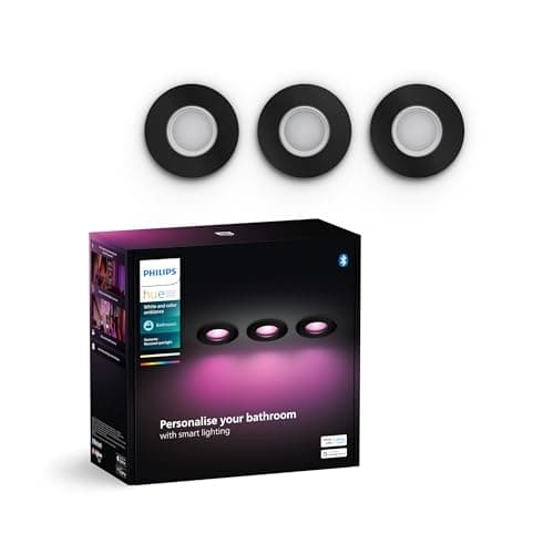 Image of Philips Hue White & Color Ambiance Xamento recessed spotlights 3-Pack, dimmable Bathroom Lights for Hue Lighting System with 16 Million Colours, Intelligent Light Control via Voice and app, Black