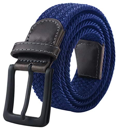 Image of maikun Elastic Mens Belt, Braided Stretch Woven Belts for Men for Work,Golf and Jeans. Color Navy Blue,Length 39"