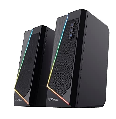 Image of Trust Gaming GXT 609 Zoxa 2.0 PC Speakers, 12 W Peak Power, RGB Illuminated Set, USB Powered Sound System, 3.5 mm Aux, Volume Control, Stereo Computer Speakers for Desktop and Laptop - Black