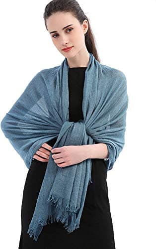 Image of Longwu Cotton Linen Solid Scarf Wrap Shawls for Women Ladies Men(100cmx190cm) Super Large Size-For All Seasons-Great Christmas Presents-Light Blue