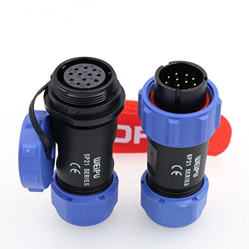 Image of DRRI Weipu IP68 Threaded Connector SP21 12Pin Male Plug SP2110/P Female Socket SP2111/S with Dust Cap in-line Cable for Outdoor use
