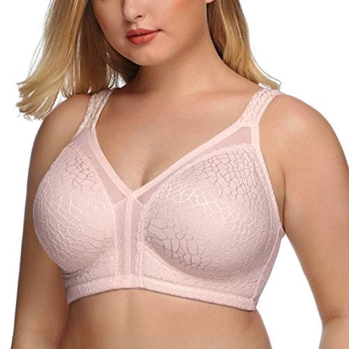 Image of DotVol Women's Full Coverage Minimizer Bra Comfort Wirefree Non Padded Plus Size Everyday Bra(38E, Pink)