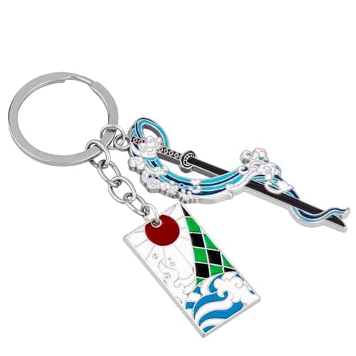 Image of Weeb Keychains Demon Slayer Keychain Tanjiro Set, Premium Zinc Alloy Demon Slayer Merch with Sword Charm & Haori Plate, Durable Anime Keychain for Bags or Keys, Lightweight, Tough on Scratches
