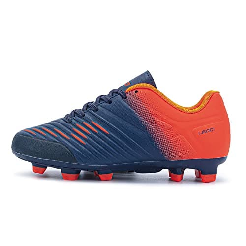 Image of LEOCI Football Shoes - Kid's Anti-Slip Soccer Boots Toddler Outdoor Comfort Cleats Navy Orange