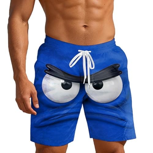 Image of Mens Black Shorts Men's Spring Summer Outdoor Casual Shorts with Emoticon Print for Sports and Leisure Activities (Dark Blue, XL)