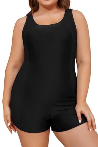Image of SHEKINI Women's Plus Size Swimming Costume Boyleg Racerback Sports Swimsuit Modest Athletic Swimwear, Black, XXXXXX-Large
