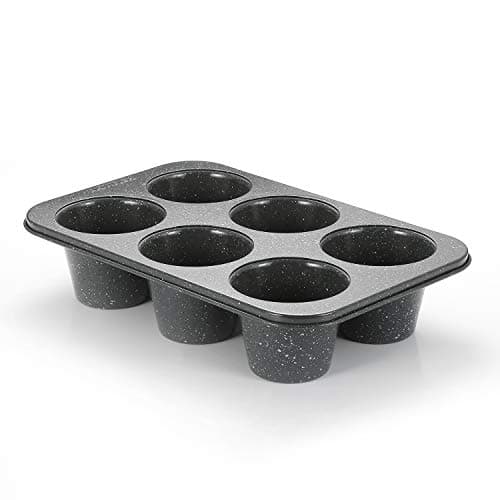 Image of Monfish Jumbo Deep Muffin Tin - 6-Cup 3.5-Inch Muffin Pan, Carbon Steel with Non-Stick Coating - Bakeware with Black Granite Stone Finish - Extra Large Cupcake Tins for Baking