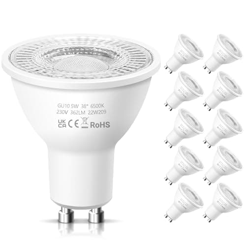 Image of Nottac GU10 LED Spotlight Bulbs, Cool White 6500K 5W Energy Saving Light Bulbs, (Equivalent to 50W) 362LM Halogen Spotlight Bulbs, Non-dimmable 240V, LED Bulbs for Ceiling, Pack of 10