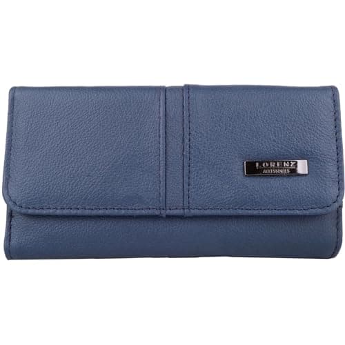 Image of Valita Ladies Large Matinee Leather Purse with Clip Frame Fastening - Blue