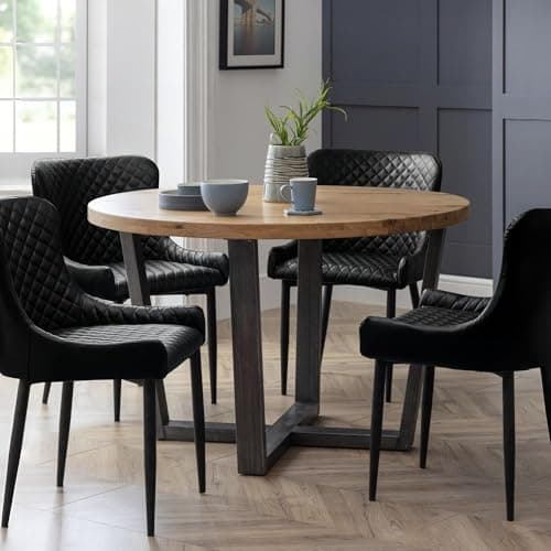 Image of Julian Bowen Brooklyn Round Dining Table - Oak/Gunmetal - Industrial and Modern Dining Solution