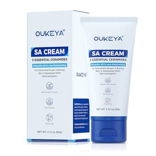 Image of OUKEYA SA Smoothing Cream with 5 Ceramides, Salicylic Acid & Hyaluronic Acid for Rough & Bumpy Skin, Body Cream Exfoliating Moisturising, Body Lotion for Extremely Dry Skin, Face Cream, 60g/2.12 oz