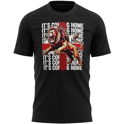 Image of Mens England T Shirt - Its Coming Home Lion Graphic Tshirt - Football Fan Tee English Pride Top, XL, Black