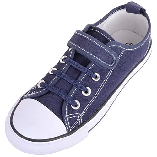 Image of Unisex Kids Childrens Slip On Touch and Close Canvas Casual Pumps Shoes Trainers - Navy - UK Child 1 / EU 33-34